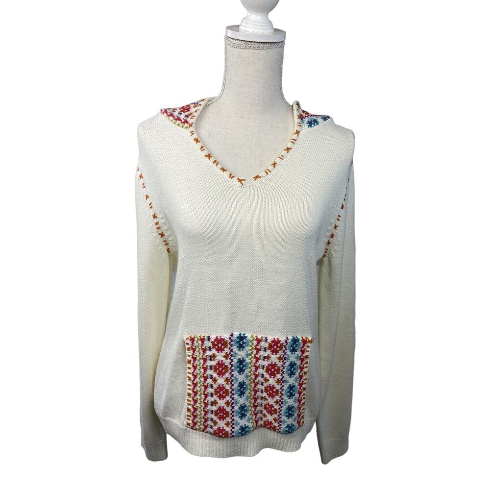 Spunky Brand Hooded Pullover Sweater with Front Pockets Multi-Color Sz M Fall